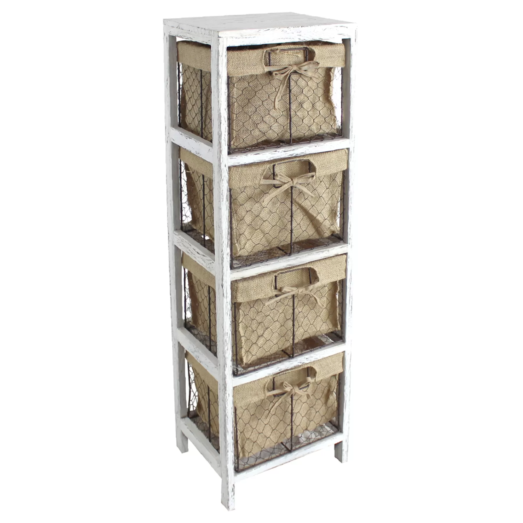 4-Tier White Wooden Shelf With Wire Baskets Exquisite Gifts^* Online