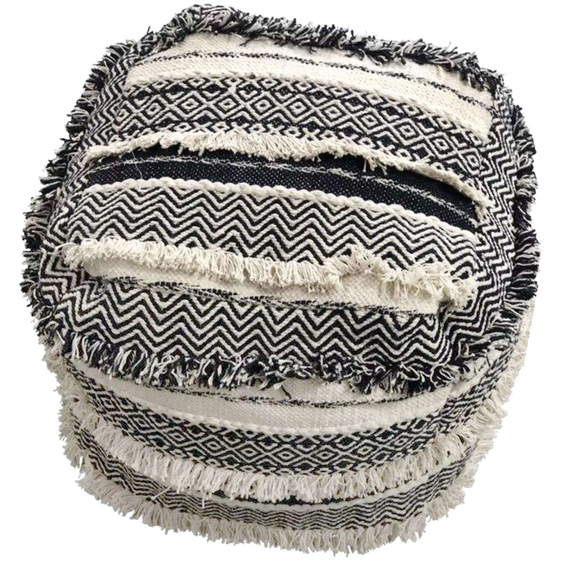 Alex Handwoven Fringe Square Pouf Flash Sale^* Outlet