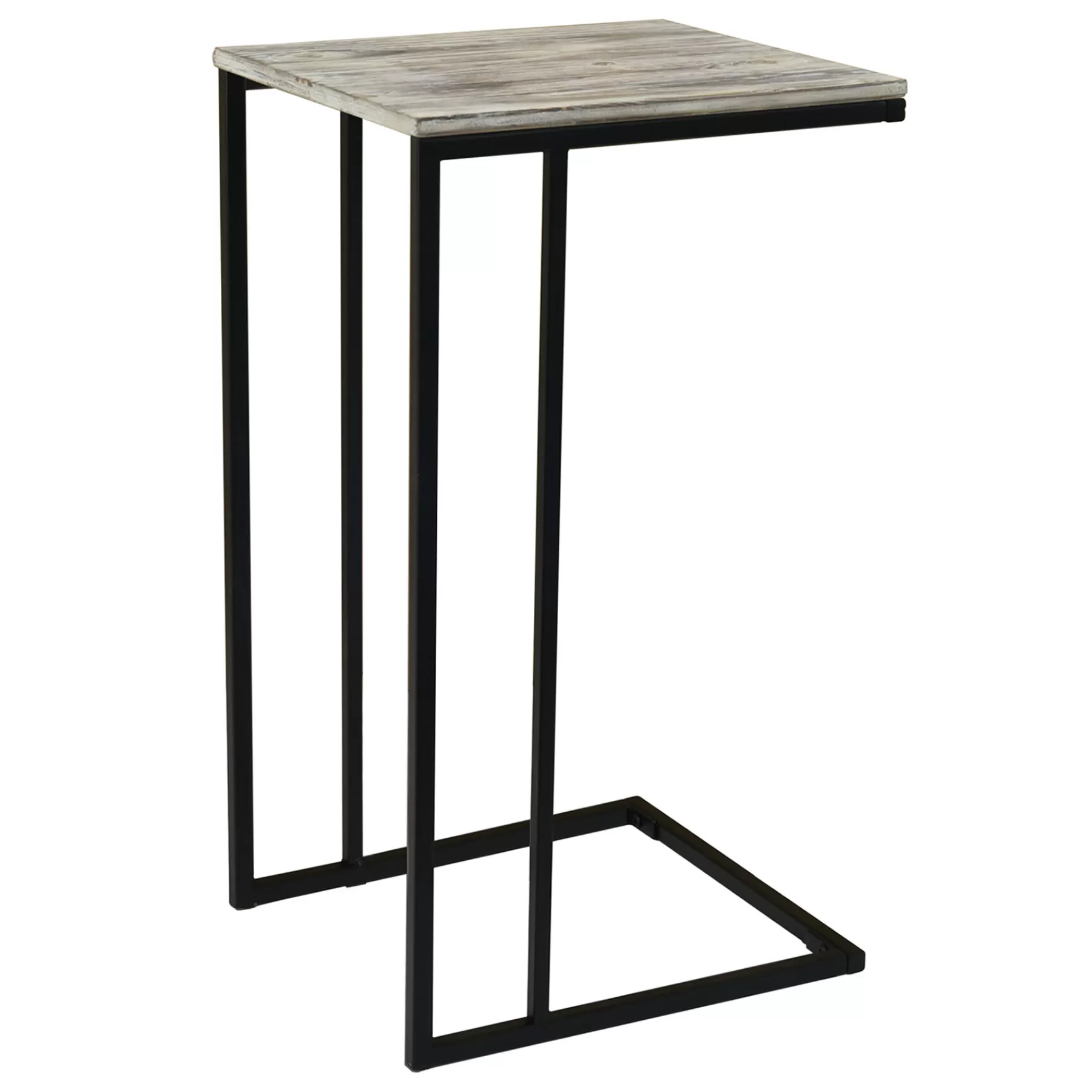 Black Metal C-Table With Rustic Wooden Top Promotion^* Fashion