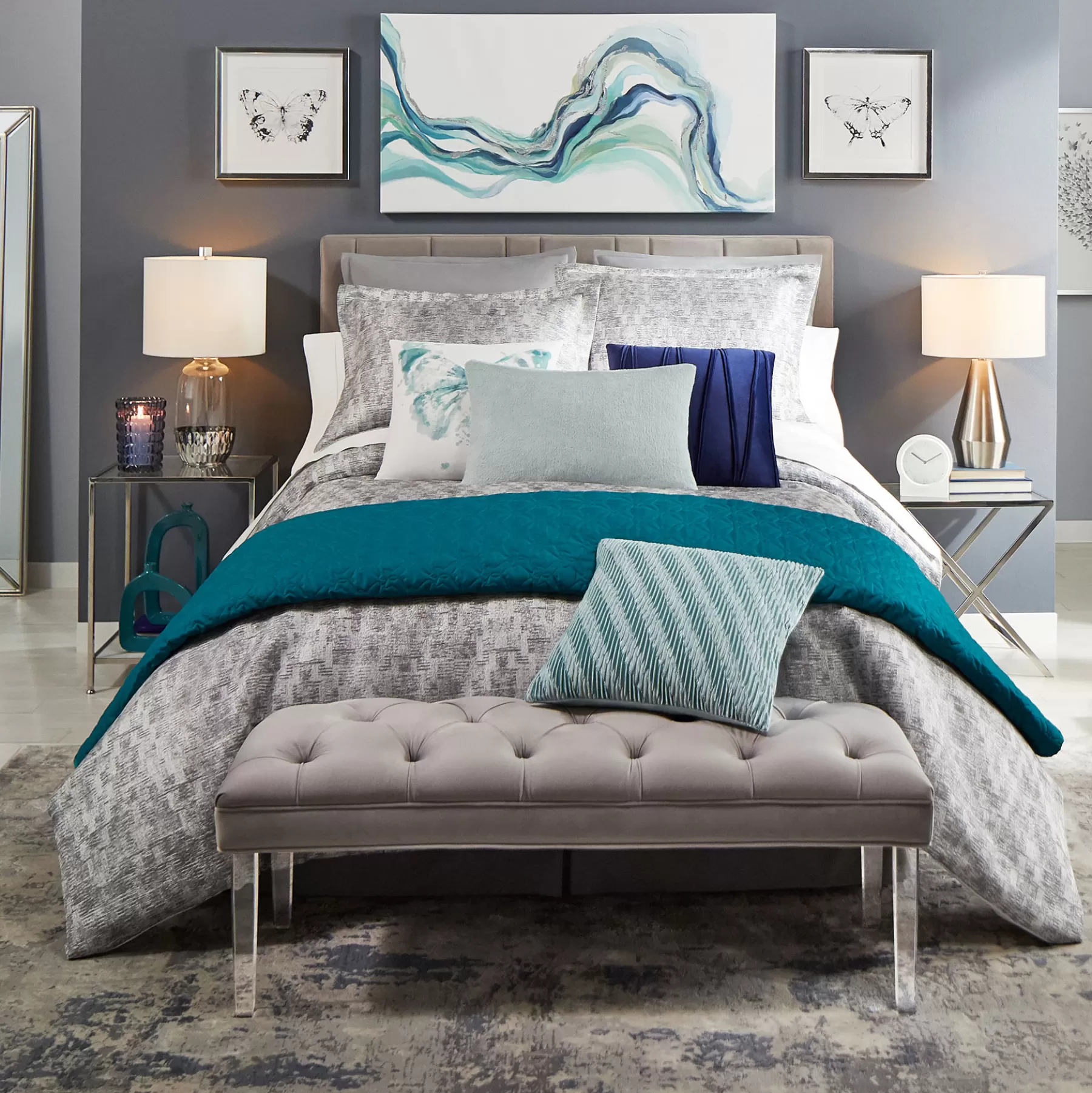 Chandler Grey Velvet Channeled Queen Headboard Fashion^* New