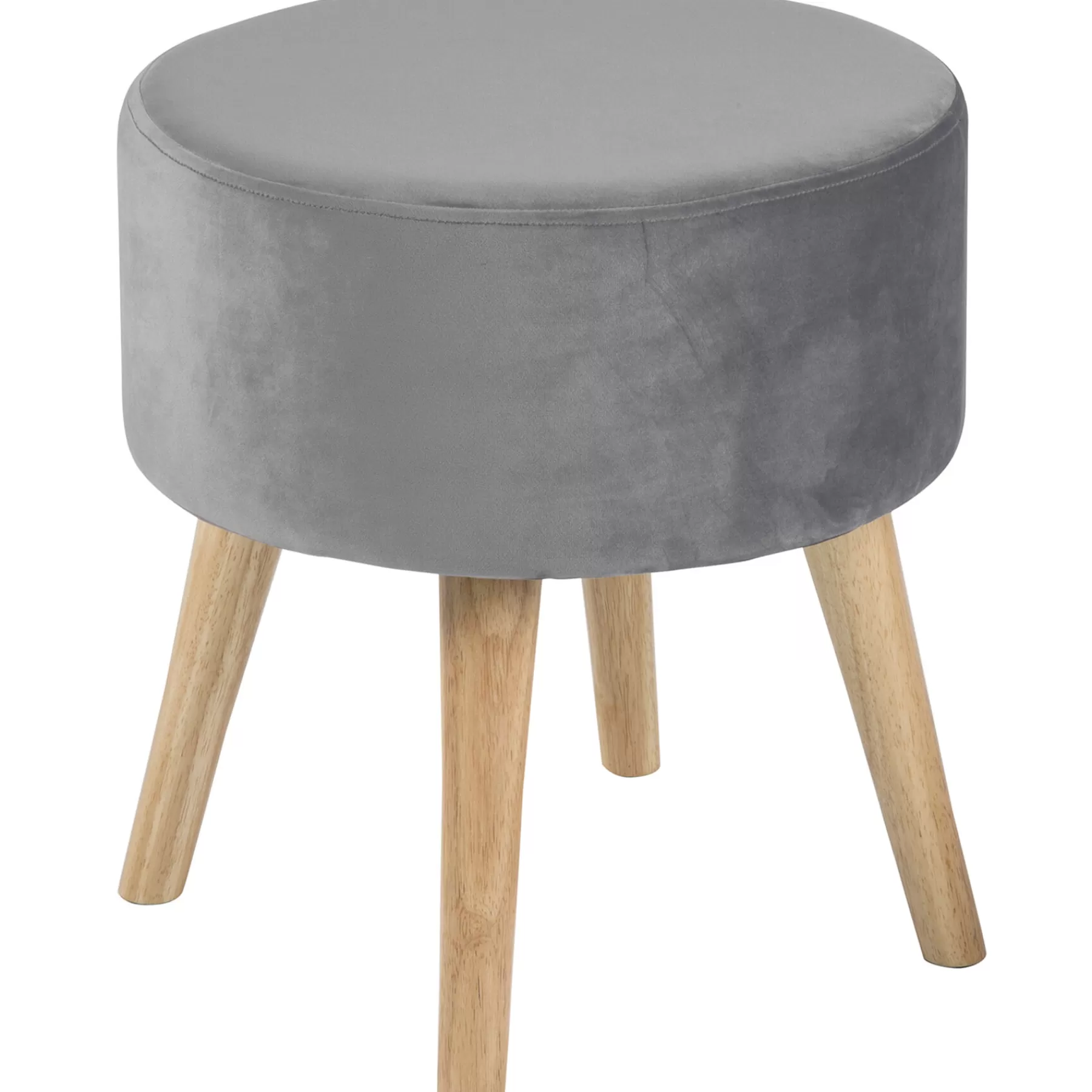 Emmy Grey Velvet Round Wood Leg Ottoman Clearance^* Clearance