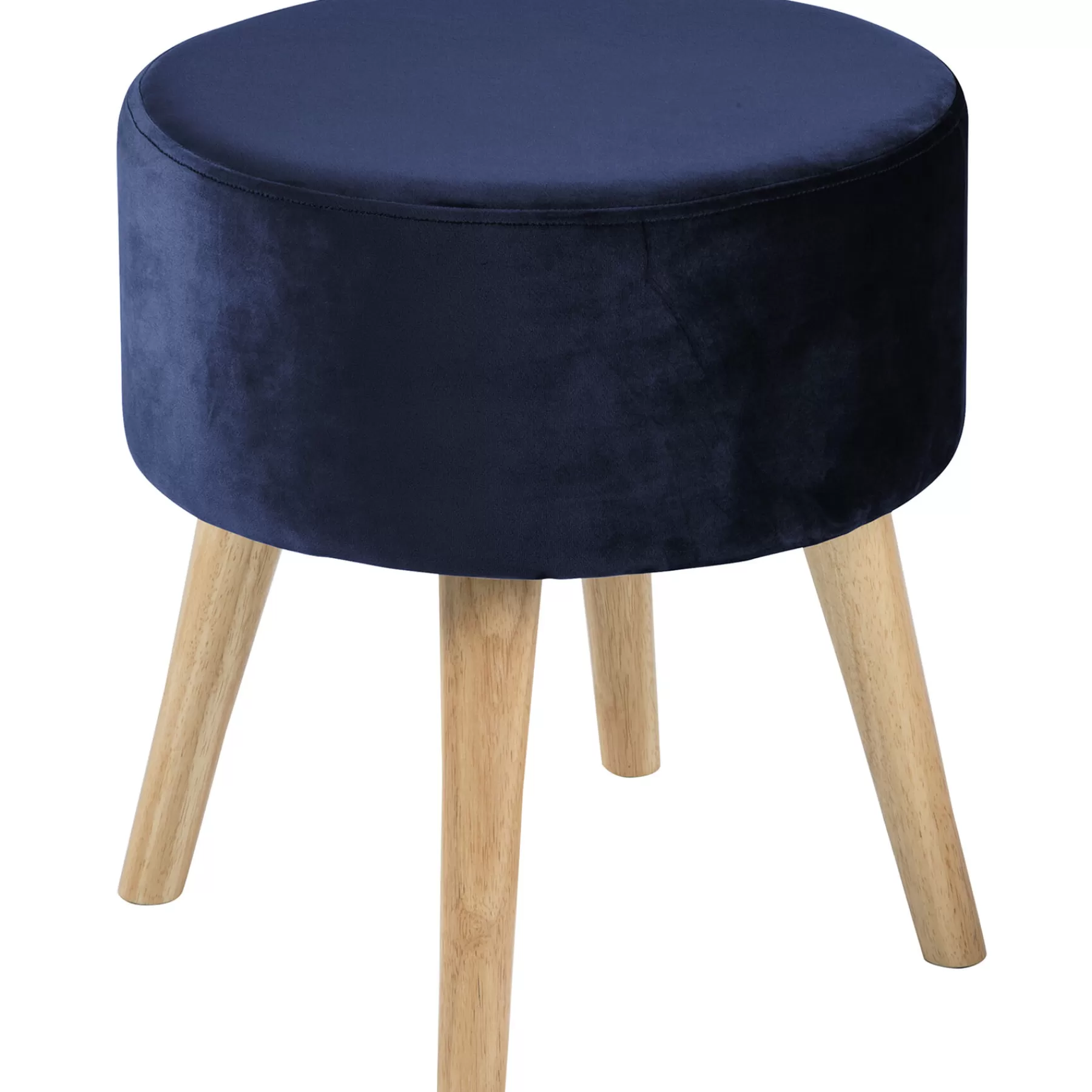 Emmy Navy Velvet Round Wood Leg Ottoman Less Expensive^* Store