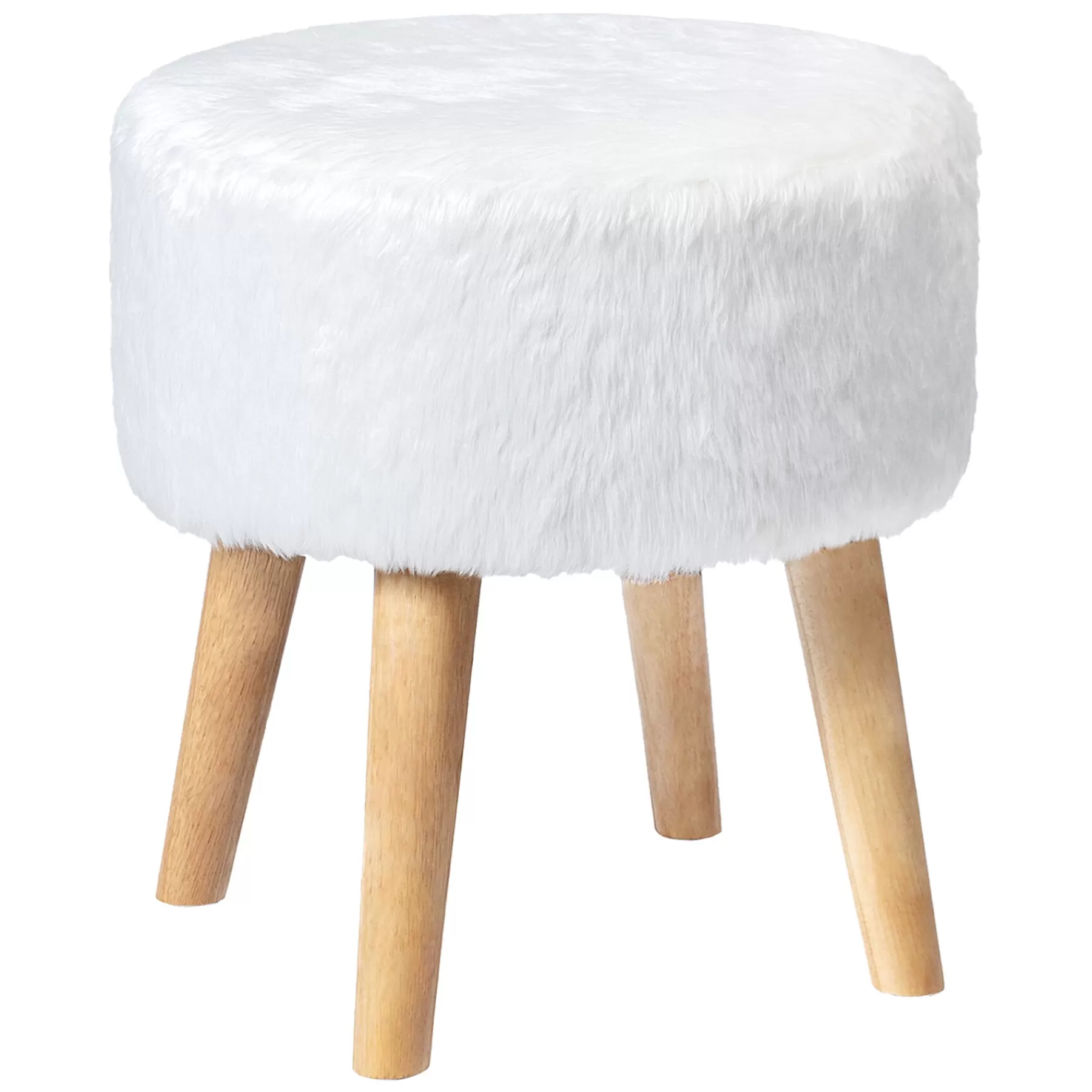 Emmy White Faux Fur Wood Leg Ottoman Good Quality^* Cheap