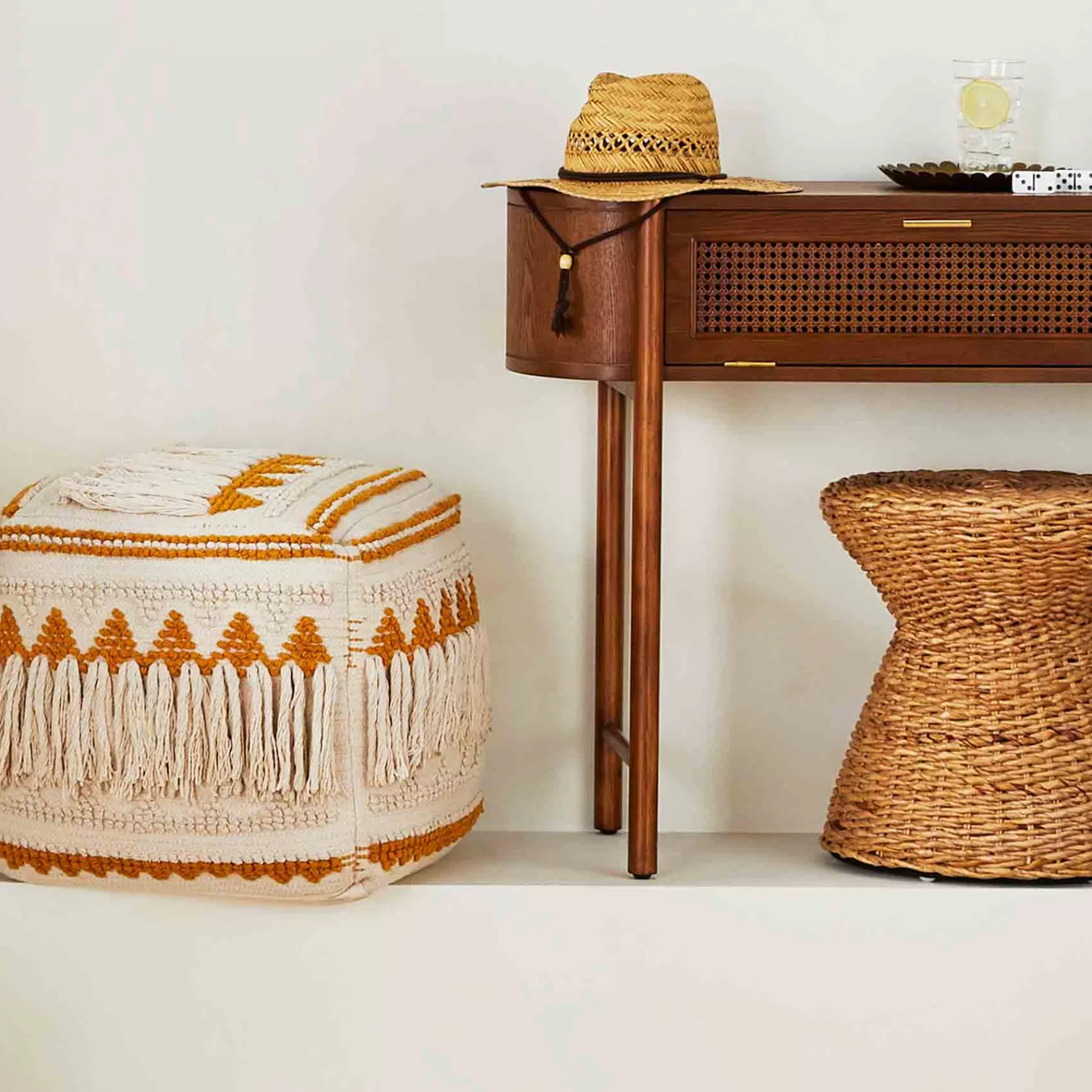 Francis Handwoven Fringe Pouf, 18 Low Price^* Discount