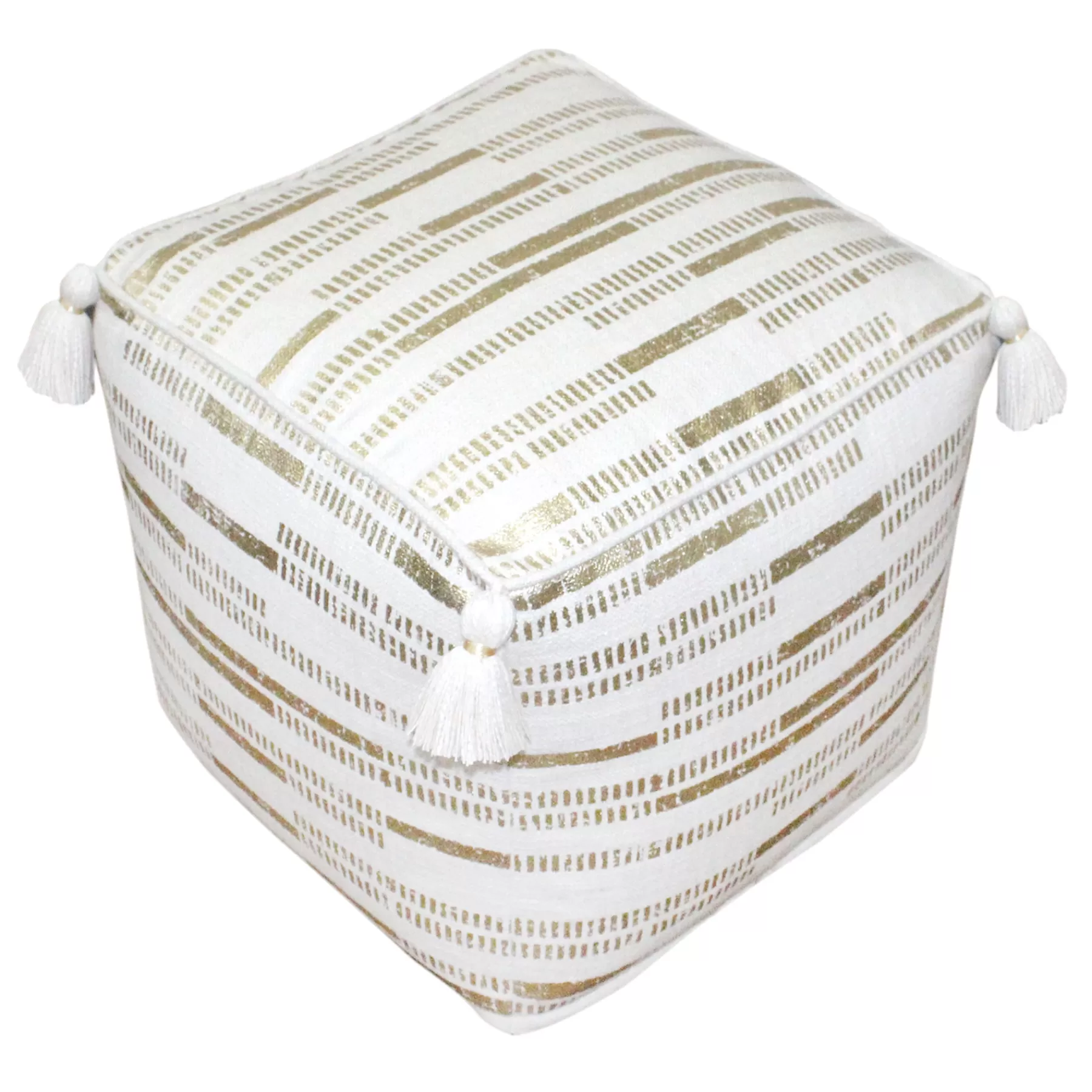 Gold Foil Print Tassel Pouf Discount^* Discount