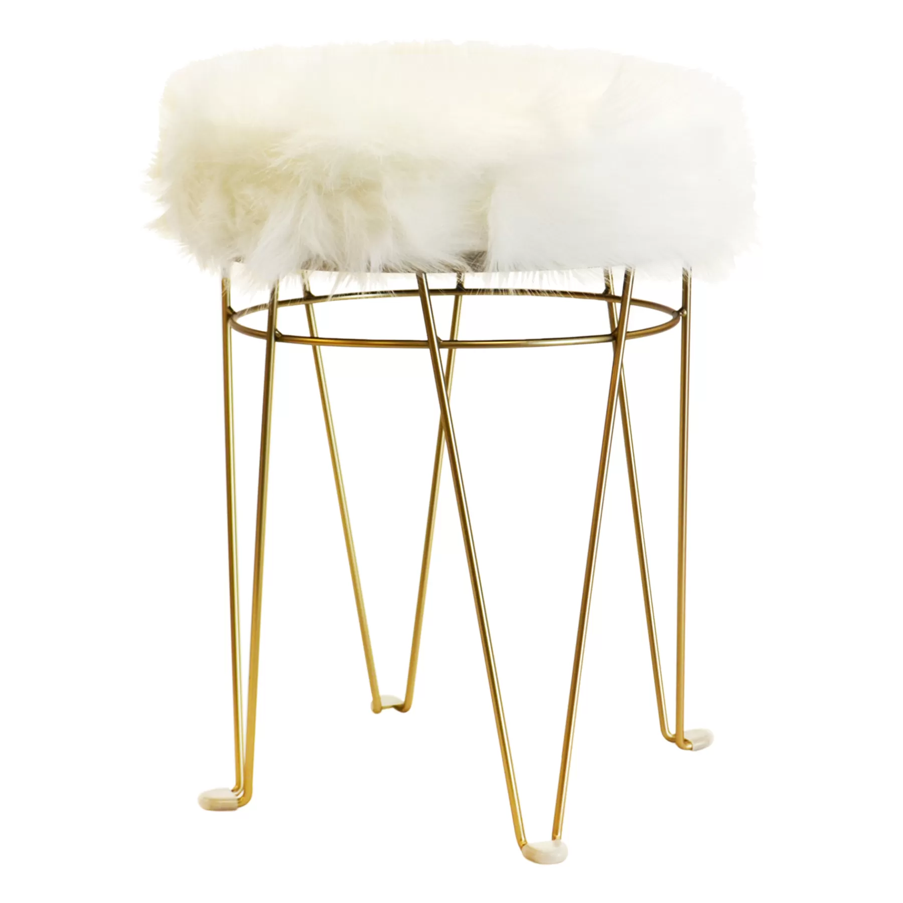 Rion White Faux Fur & Gold Vanity Stool Bargain Sale^* Hot