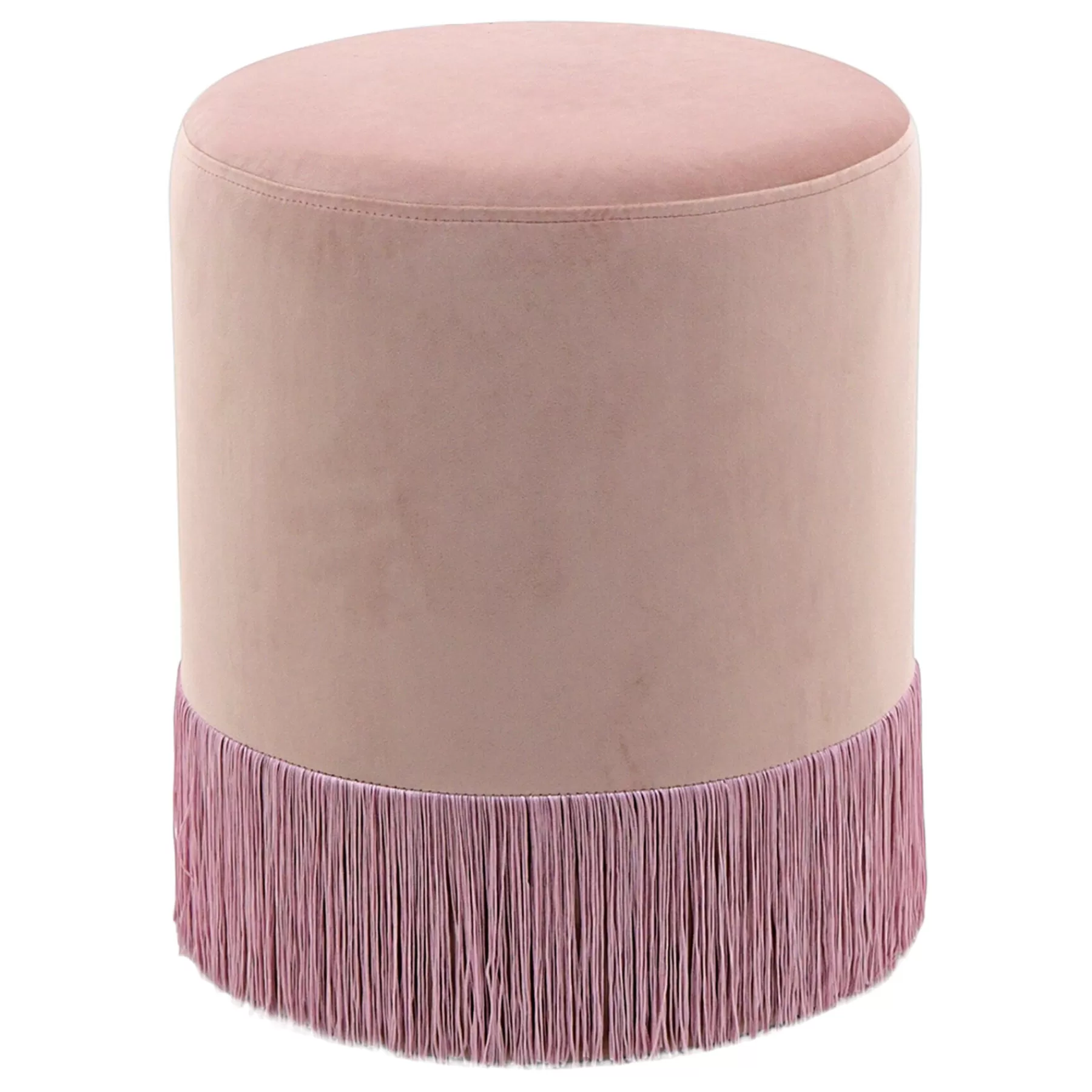 Velvet Blush Round Ottoman With Fringe Featured^* Sale