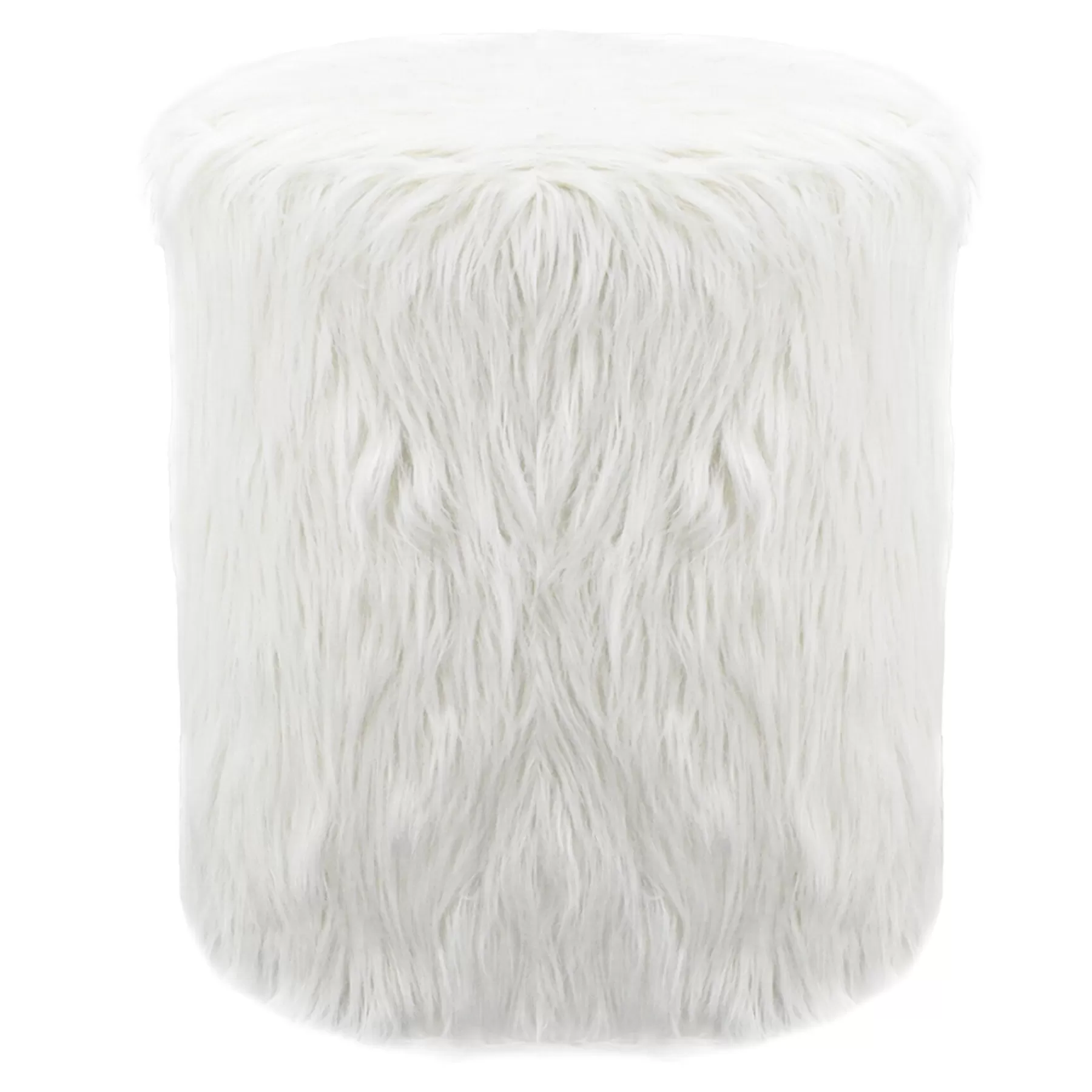 White Faux Fur Round Ottoman Fashion^* Clearance