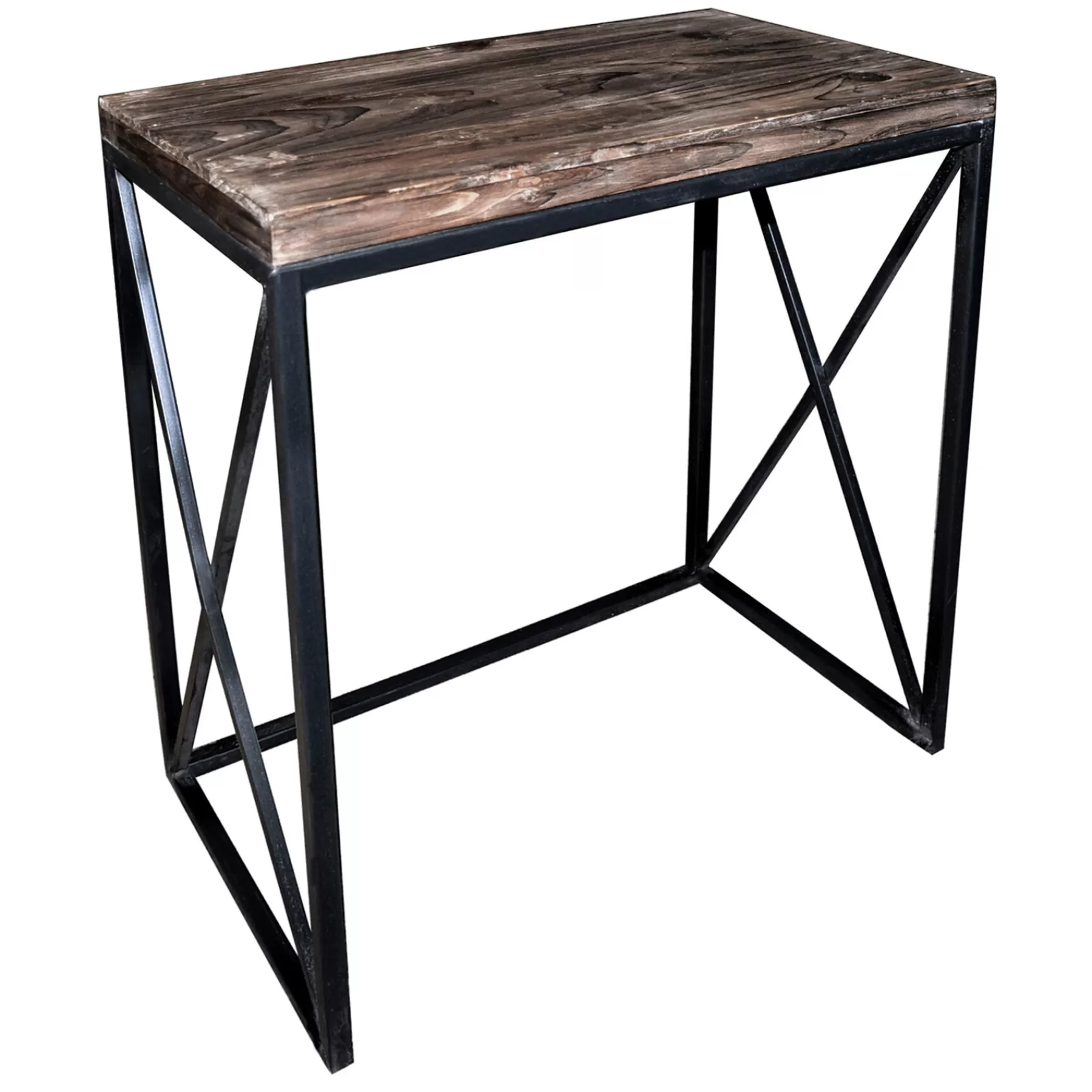 Wood Top With Black Cross Metal Table, Medium Premium^* Outlet